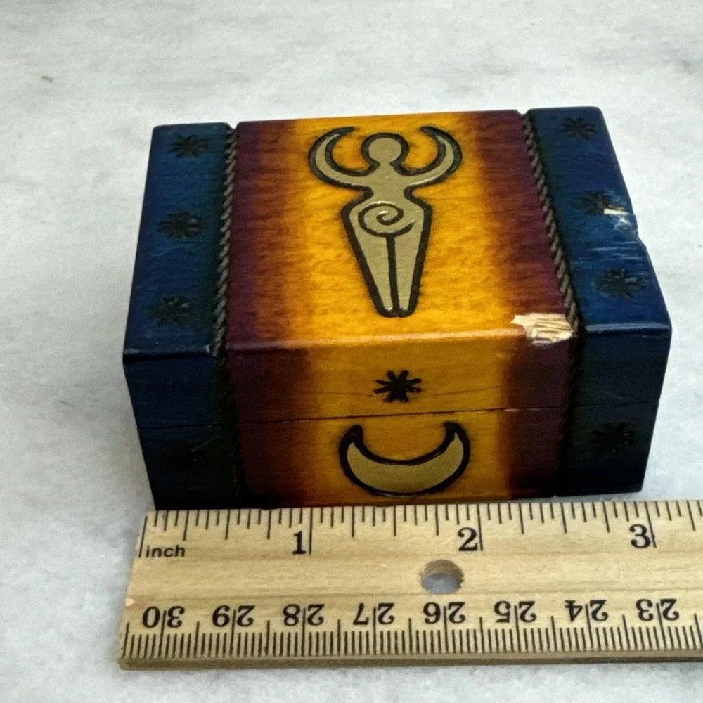 Signed EWB Trinket Jewelry Box Goddess Moon Poland Painted Wood